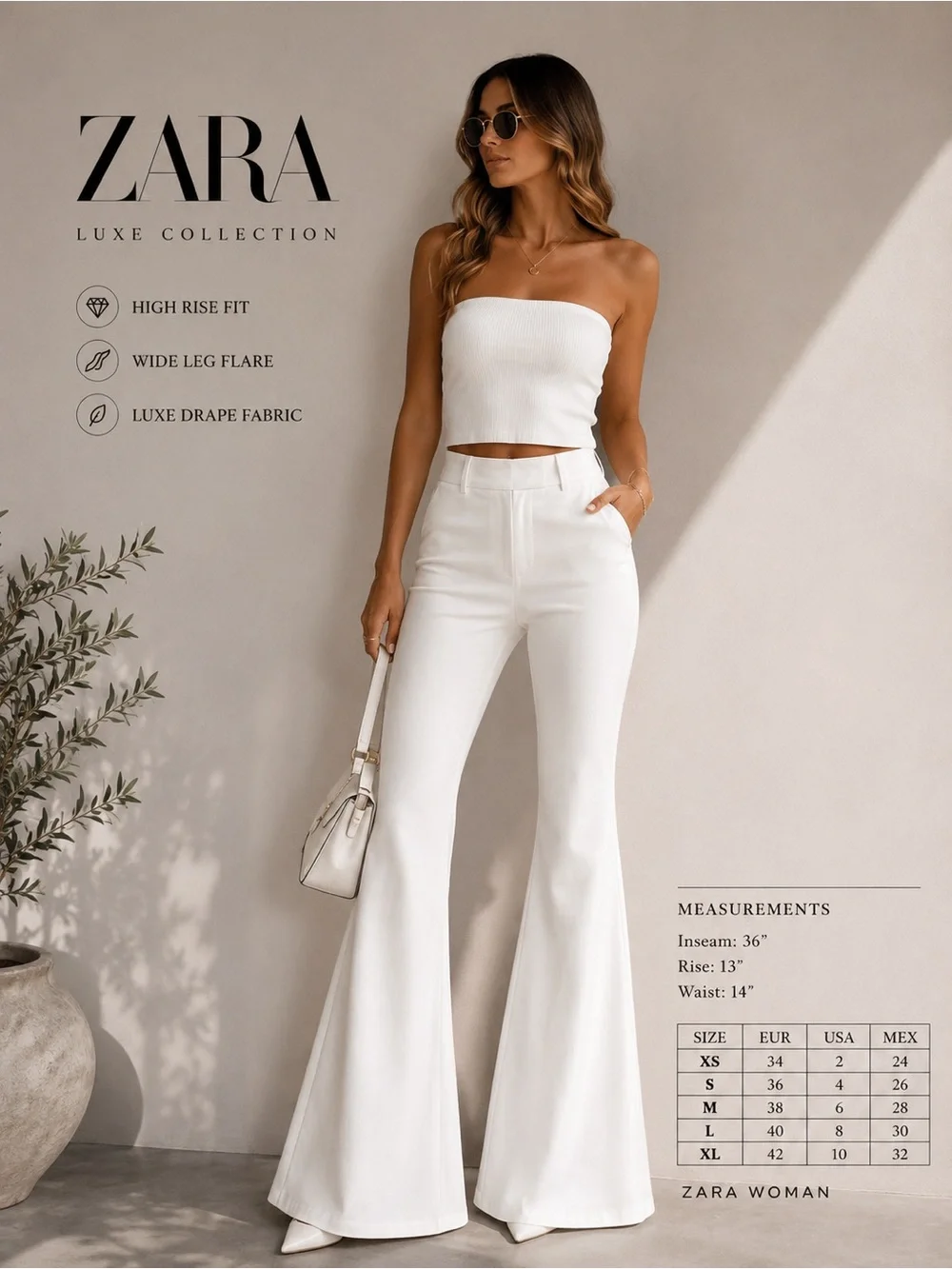 Zara Woman Cream Wide Leg Flare Pants NWT | Quiet Luxury Coastal Chic Trousers